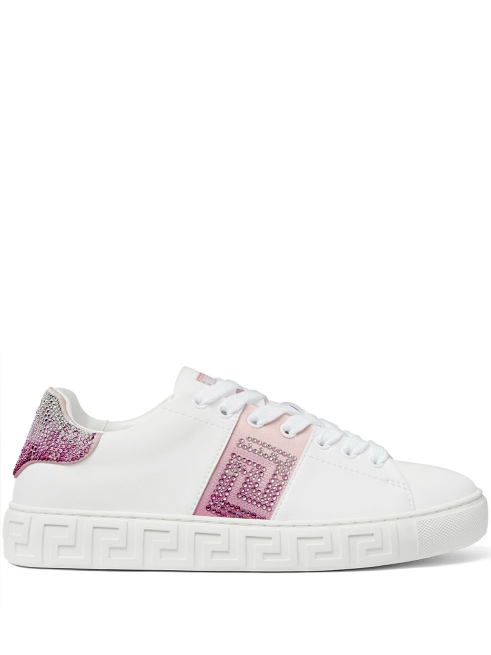 NWT VERSACE Pink Ombré Greca Crystal Tessuto Free Bio Embellished Sneakers - Picture 7 of 14